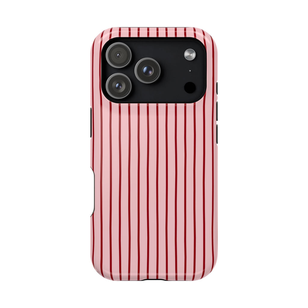 Pink Pinstripe MagSafe case for iPhone 18 Pro, glossy finish