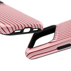 Pink Pinstripe MagSafe case, close-up at an angle