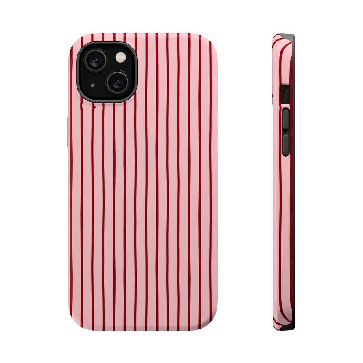 Pink Pinstripe MagSafe case for iPhone 14 Plus, glossy finish
