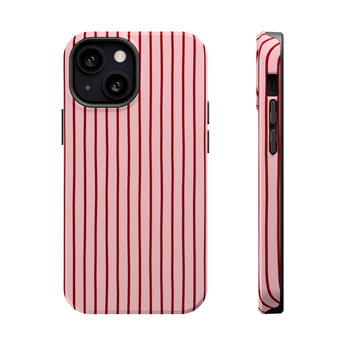 Pink Pinstripe MagSafe case for iPhone 13 Mini, glossy finish