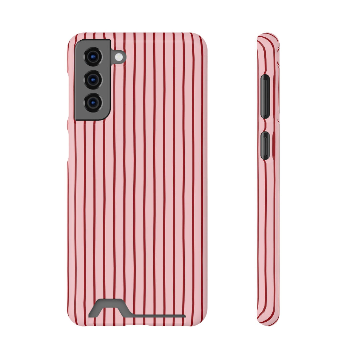 Pink Pinstripe phone case with card holder for Samsung Galaxy S21 Plus, glossy finish