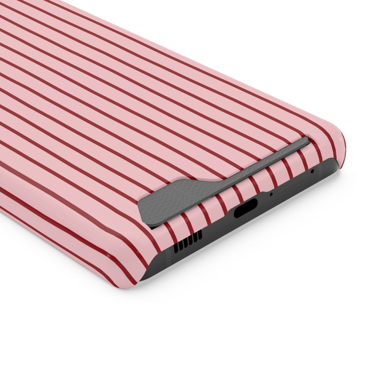 Pink Pinstripe phone case with card holder for Samsung Galaxy S21 Ultra, glossy finish