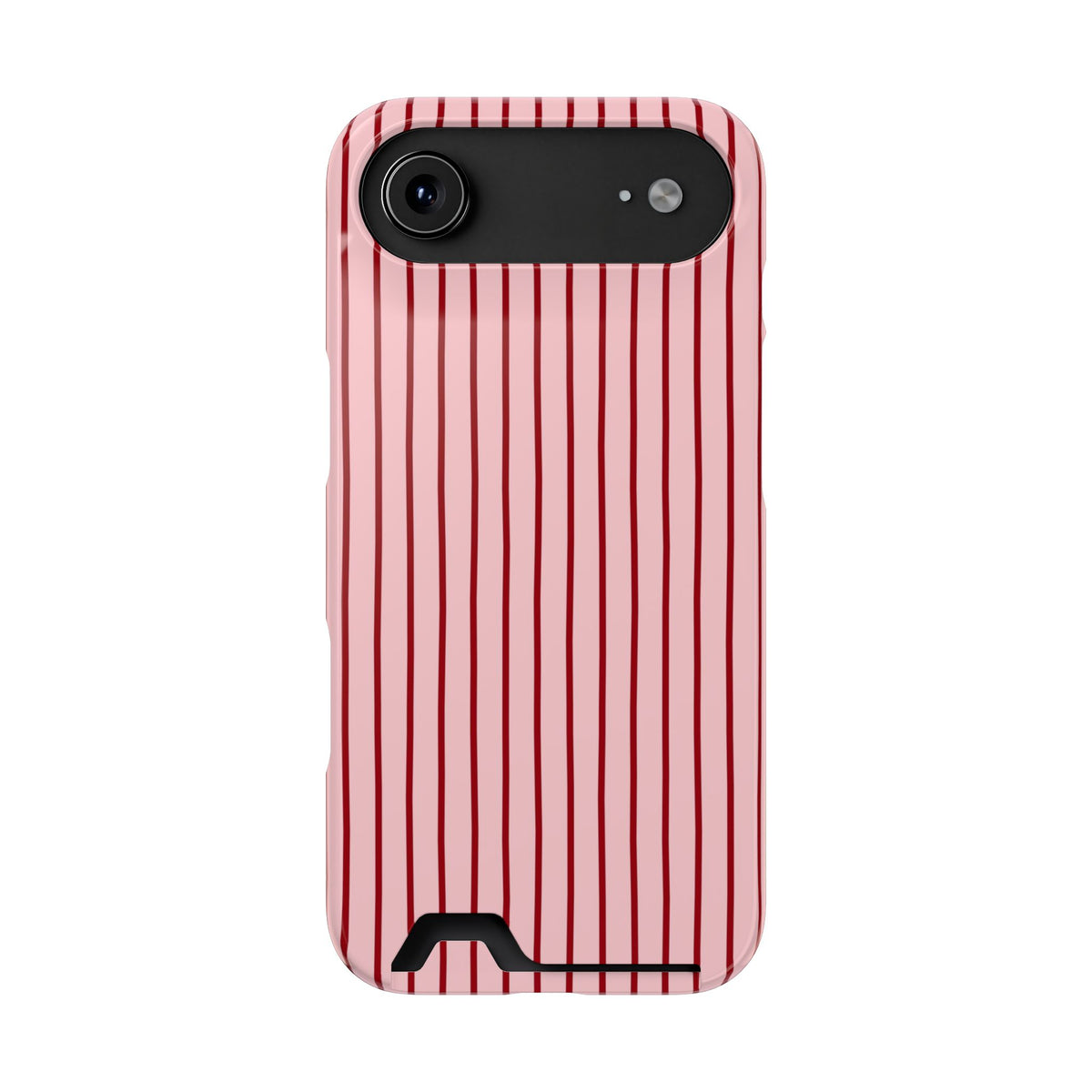 Pink Pinstripe phone case with card holder for iPhone 17 Air, glossy finish