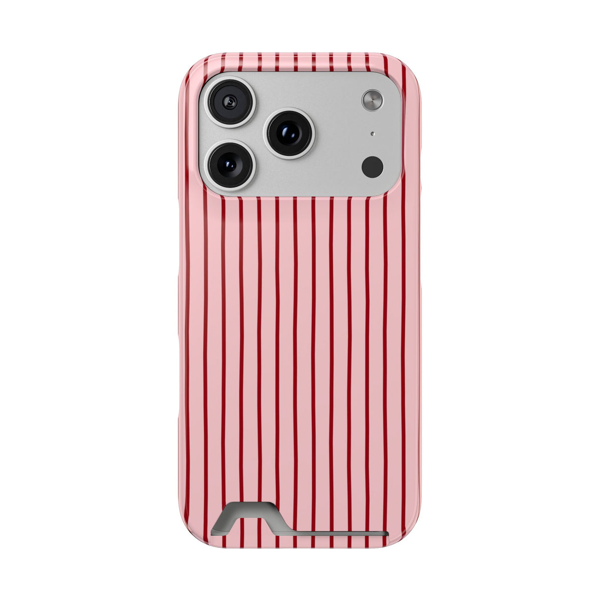 Pink Pinstripe phone case with card holder for iPhone 17 Pro, glossy finish