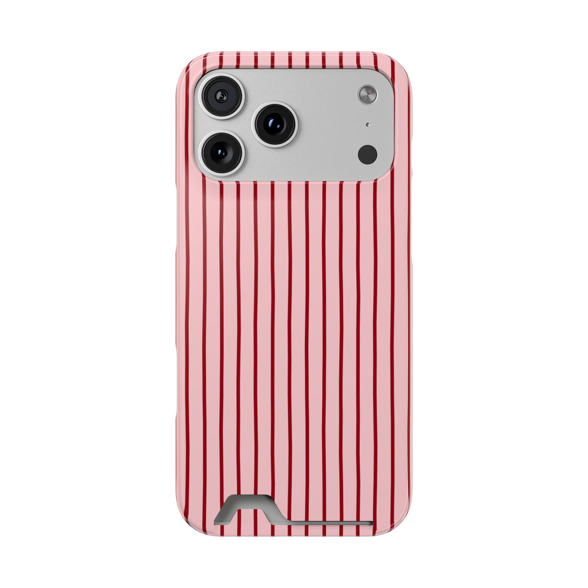 Pink Pinstripe phone case with card holder for iPhone 17 Pro Max, glossy finish