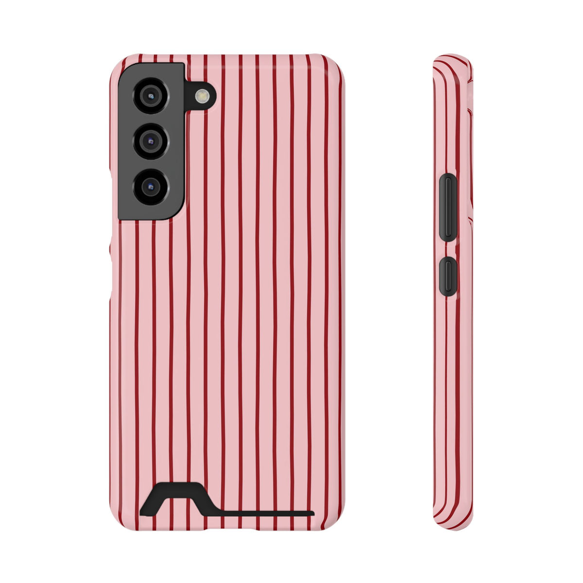 Pink Pinstripe phone case with card holder for Samsung Galaxy S22, glossy finish