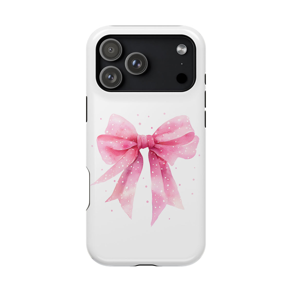 Pink Ribbon Bow protective phone case for iPhone 17 Pro Max, glossy finish
