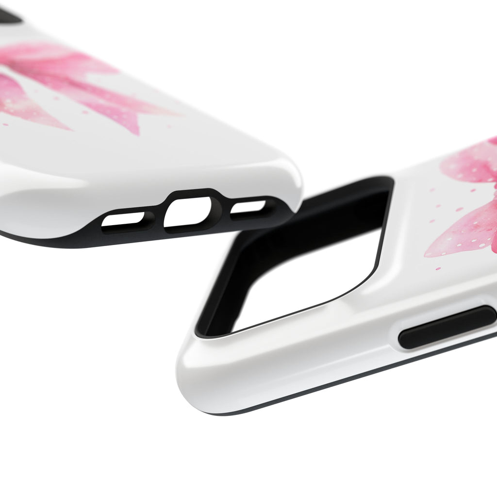 Pink Ribbon Bow protective phone case, close-up at an angle