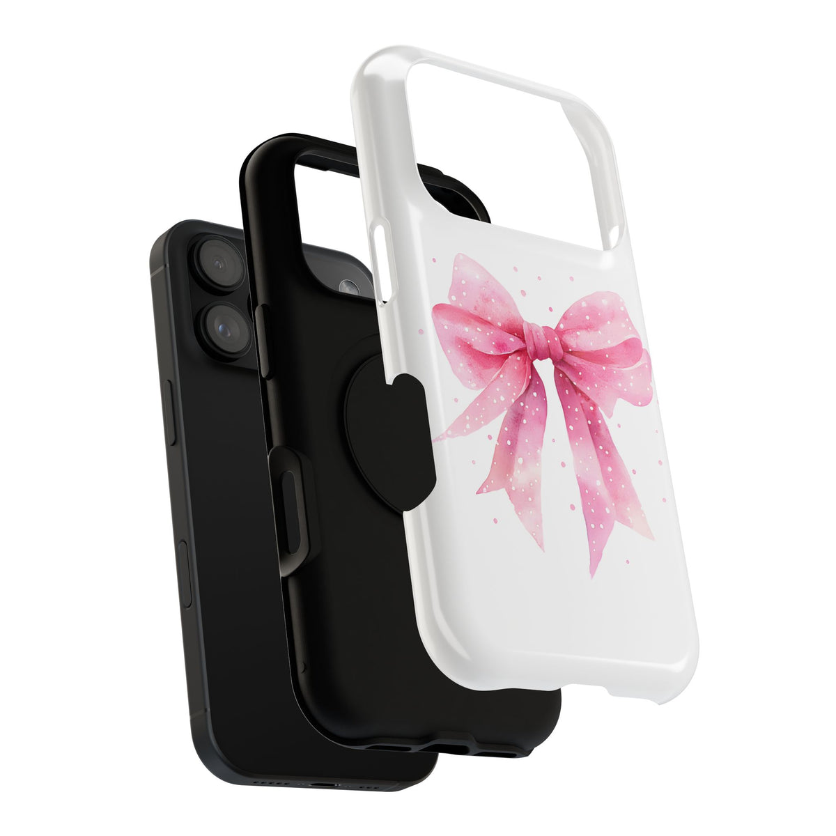 Pink Ribbon Bow protective phone case, close-up of the dual-layer construction