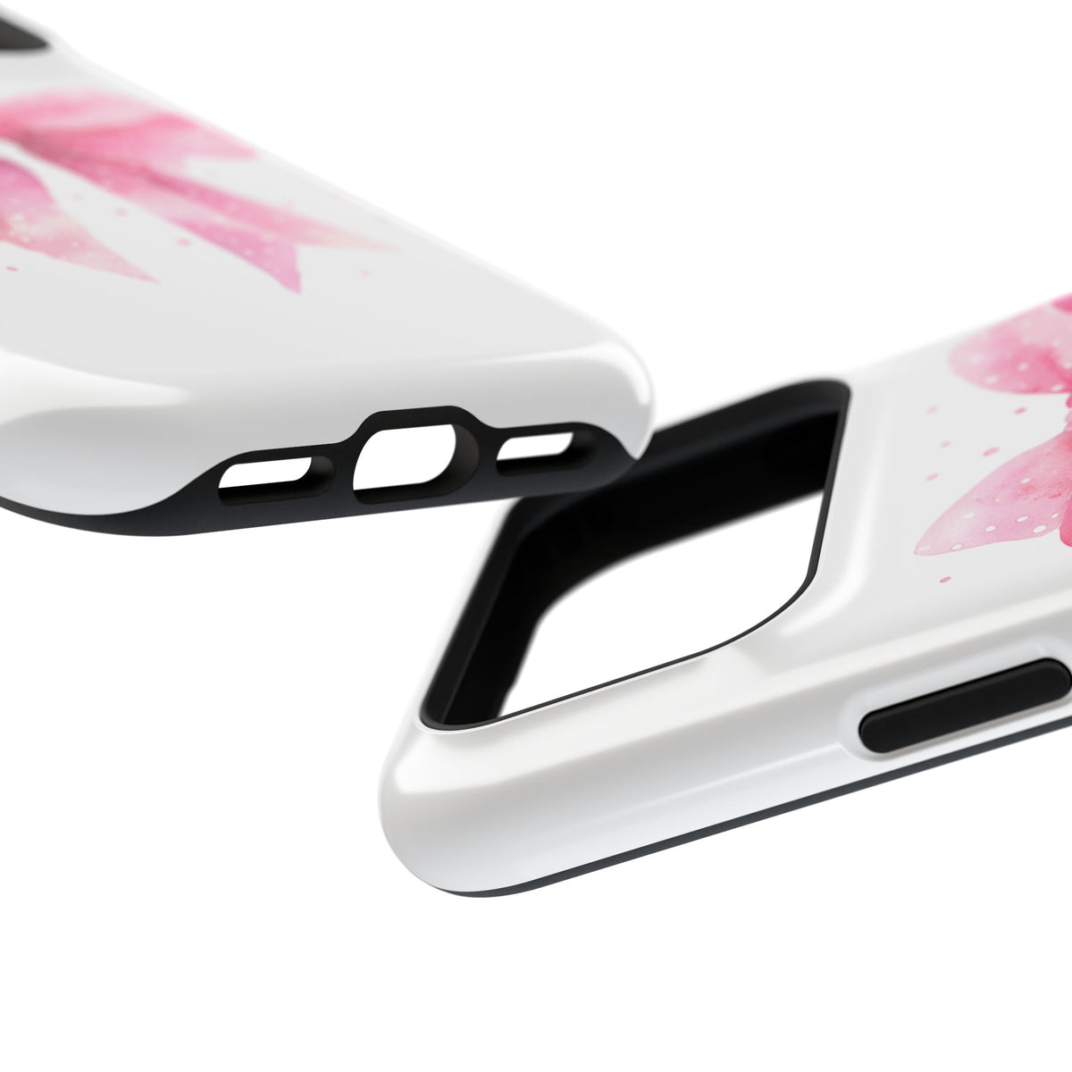 Pink Ribbon Bow MagSafe case, close-up at an angle