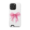 Pink Ribbon Bow phone case with card holder for iPhone 16 Pro, glossy finish