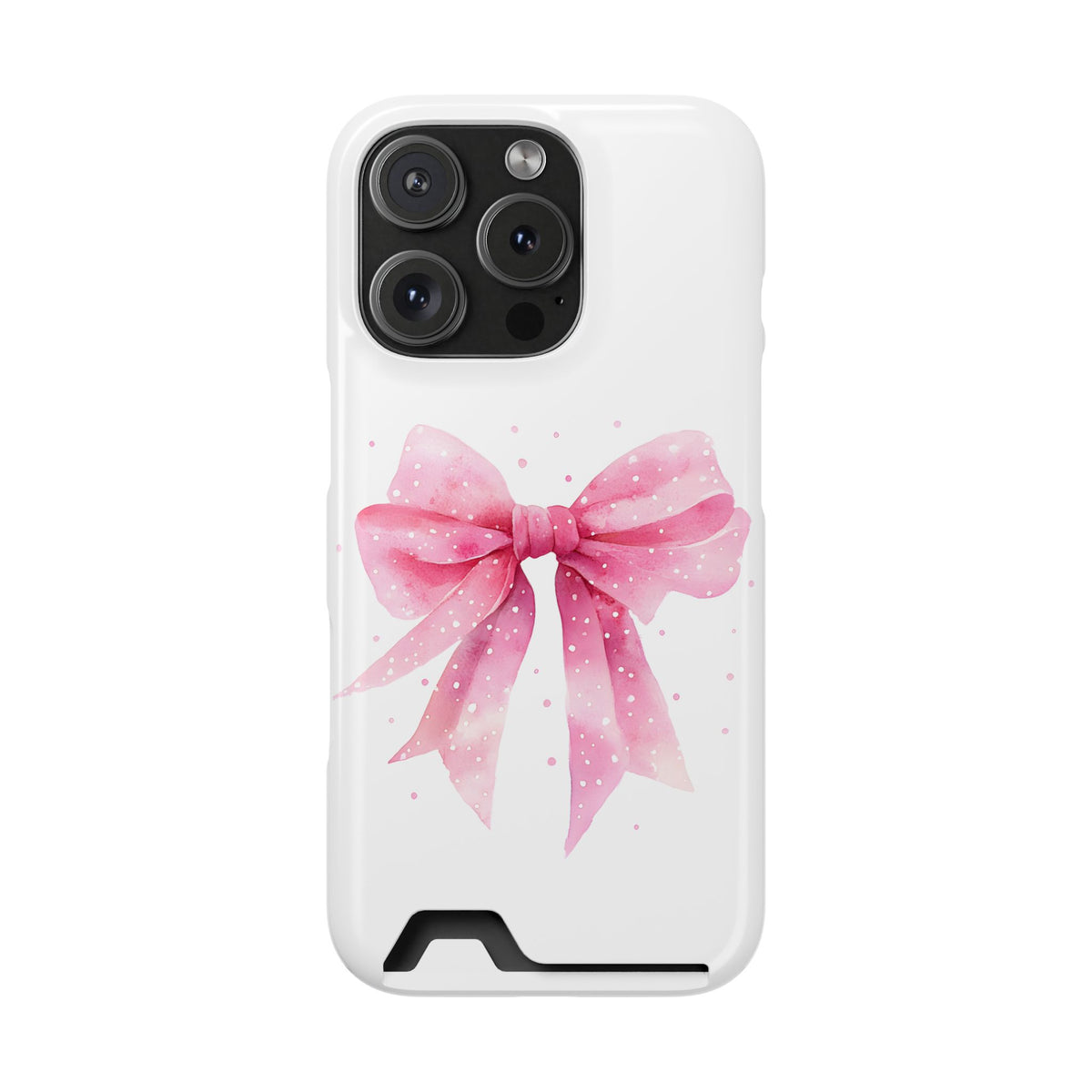 Pink Ribbon Bow phone case with card holder for iPhone 16 Pro, glossy finish