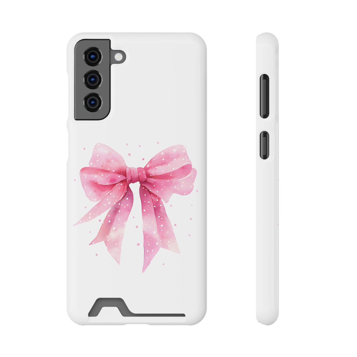 Pink Ribbon Bow phone case with card holder for Samsung Galaxy S21 Plus, glossy finish