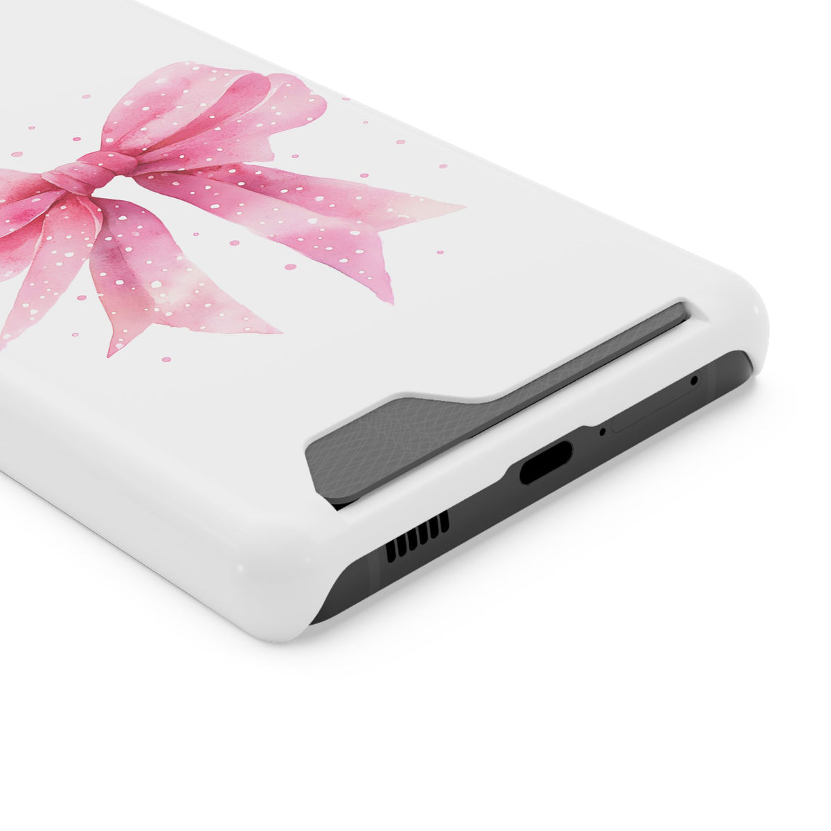 Pink Ribbon Bow phone case with card holder for Samsung Galaxy S21 Ultra, glossy finish