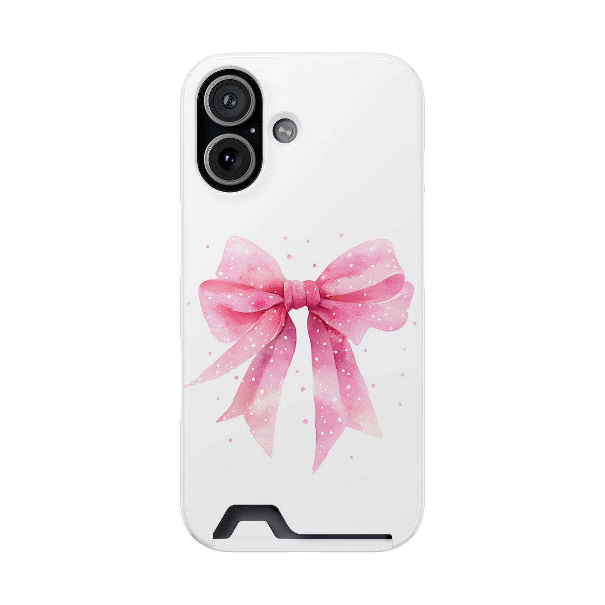 Pink Ribbon Bow phone case with card holder for iPhone 17, glossy finish