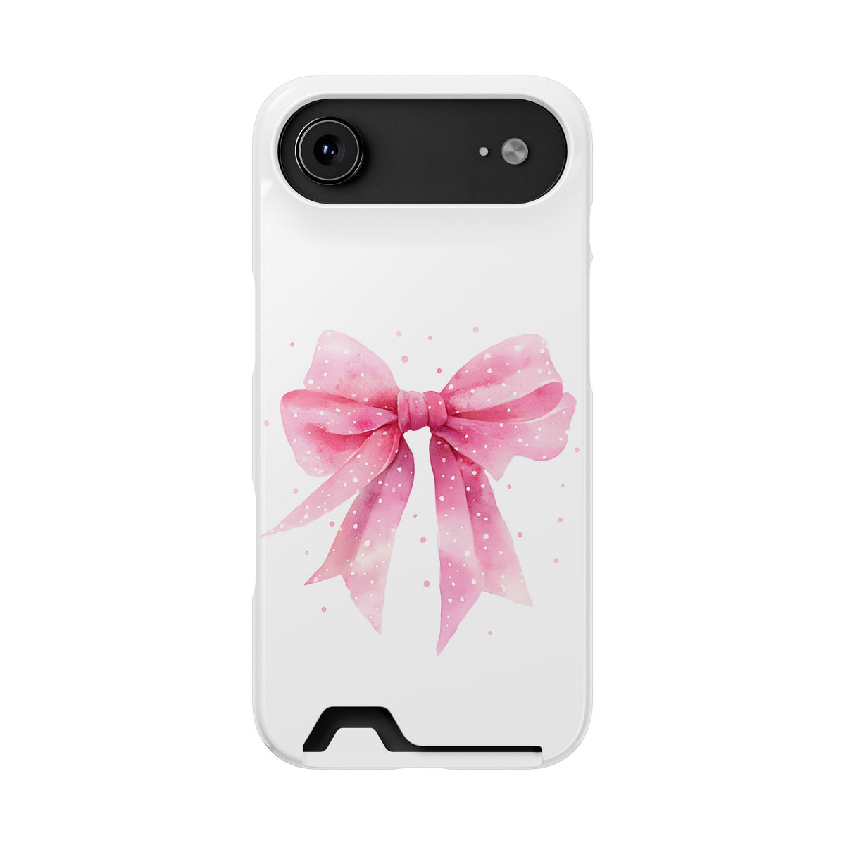 Pink Ribbon Bow phone case with card holder for iPhone 17 Air, glossy finish