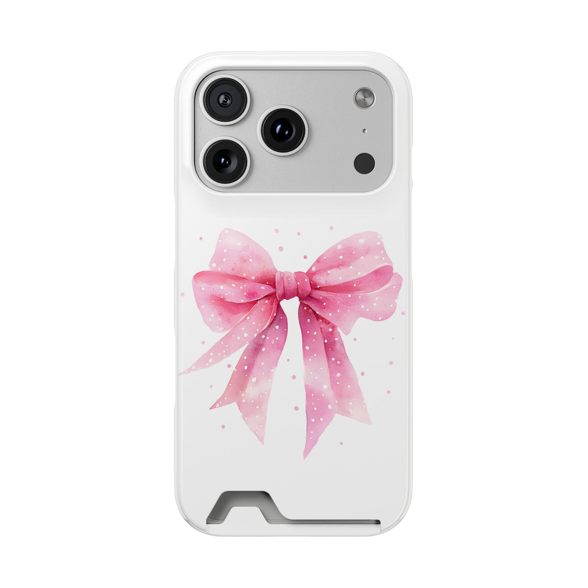 Pink Ribbon Bow phone case with card holder for iPhone 17 Pro, glossy finish
