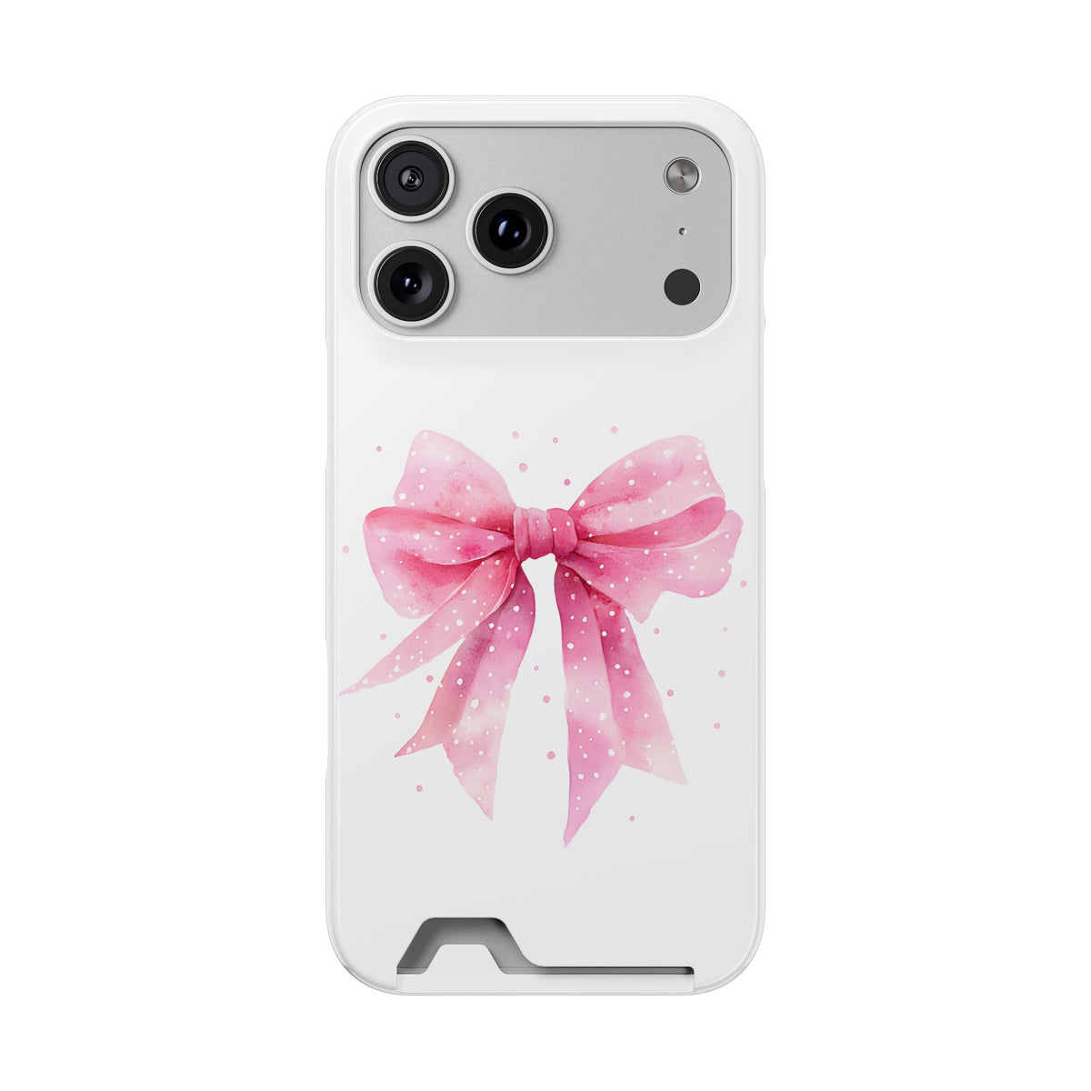 Pink Ribbon Bow phone case with card holder for iPhone 17 Pro Max, glossy finish