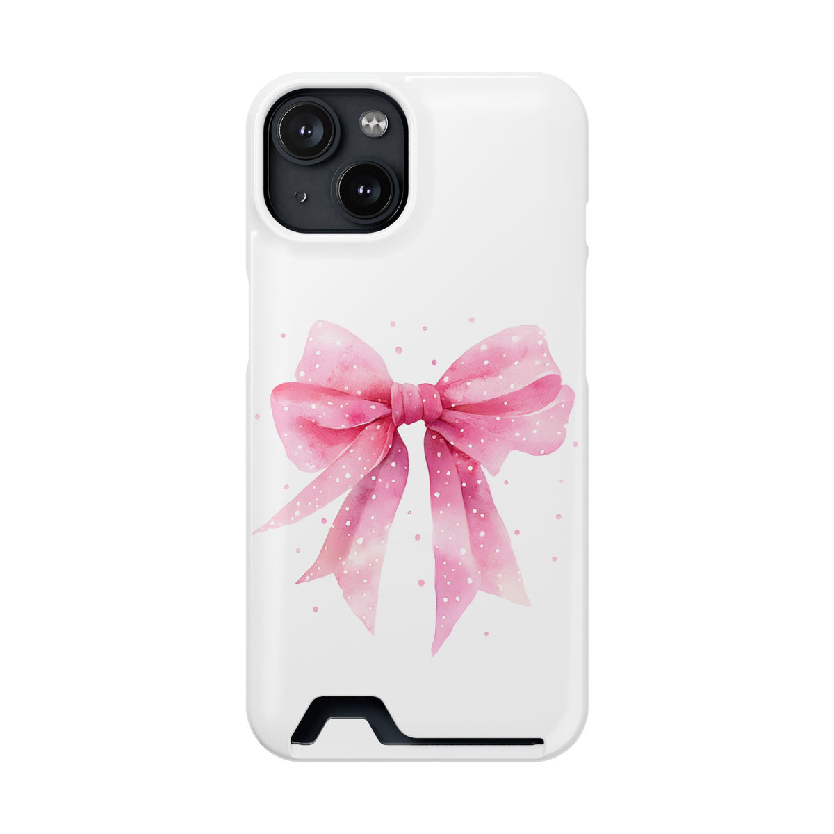 Pink Ribbon Bow phone case with card holder for iPhone 14, glossy finish