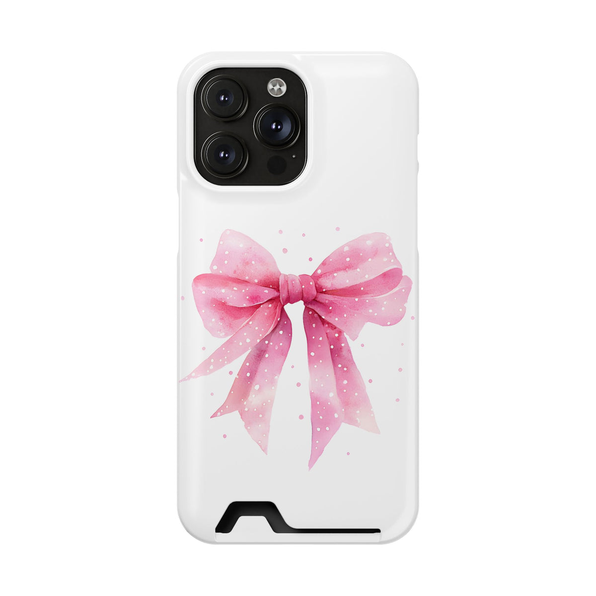 Pink Ribbon Bow phone case with card holder for iPhone 14 Pro Max, glossy finish