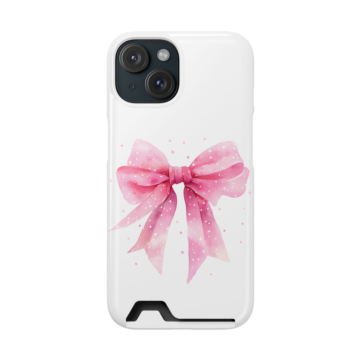 Pink Ribbon Bow phone case with card holder for iPhone 15, glossy finish