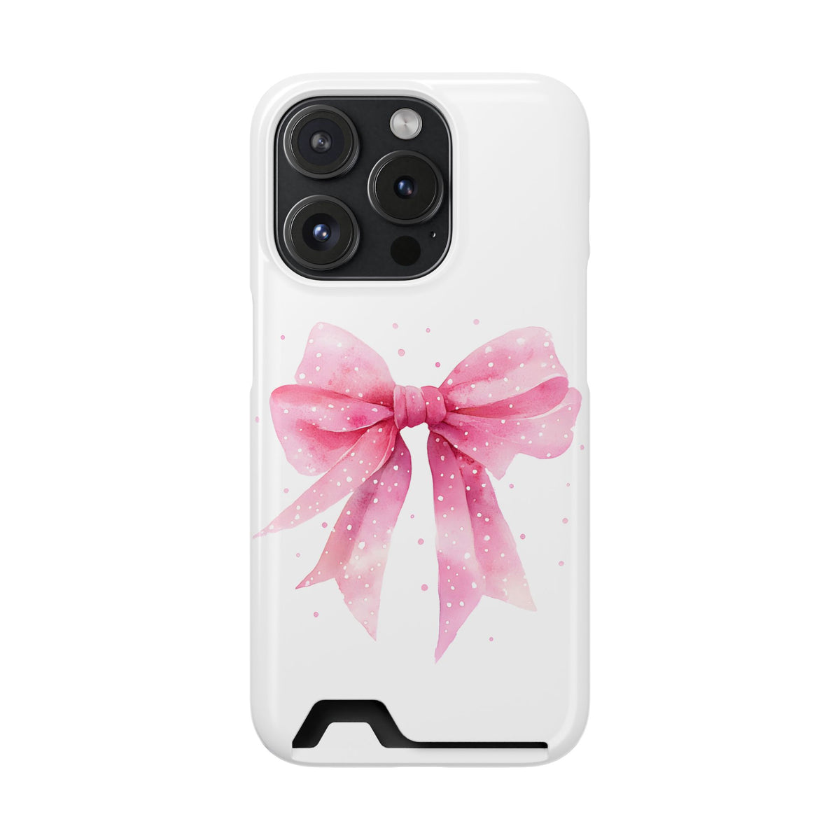 Pink Ribbon Bow phone case with card holder for iPhone 15 Pro, glossy finish