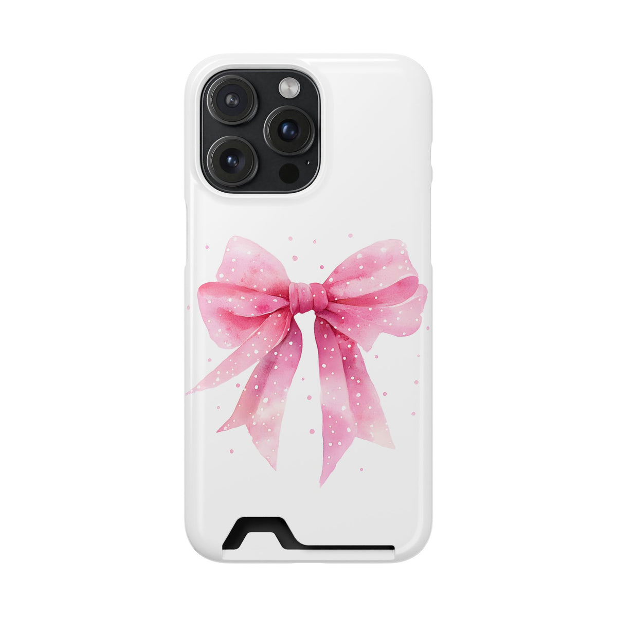 Pink Ribbon Bow phone case with card holder for iPhone 15 Pro Max, glossy finish