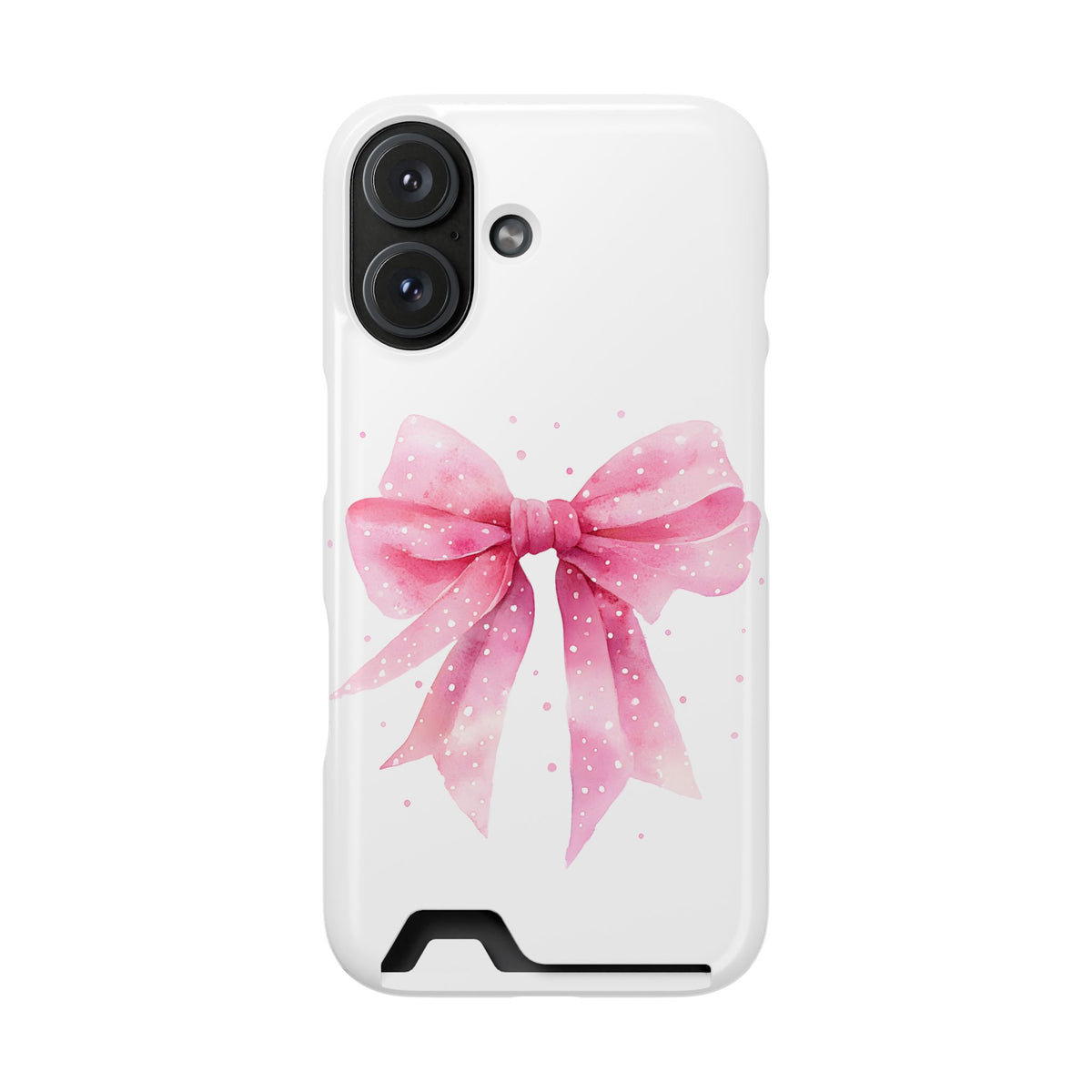 Pink Ribbon Bow phone case with card holder for iPhone 16, glossy finish
