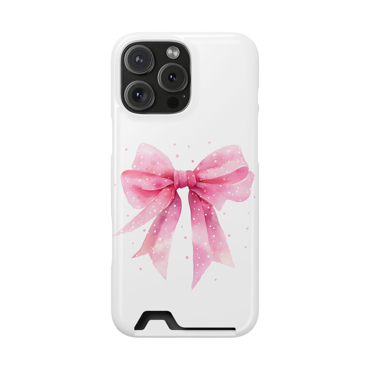 Pink Ribbon Bow phone case with card holder for iPhone 16 Pro Max, glossy finish