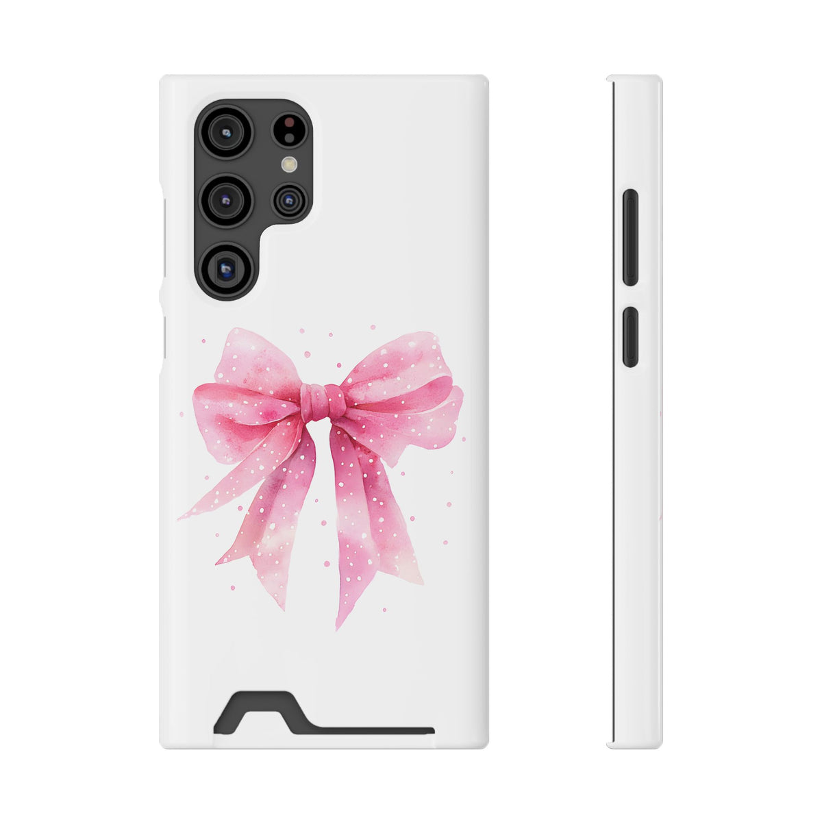 Pink Ribbon Bow phone case with card holder for Samsung Galaxy S22 Ultra, glossy finish