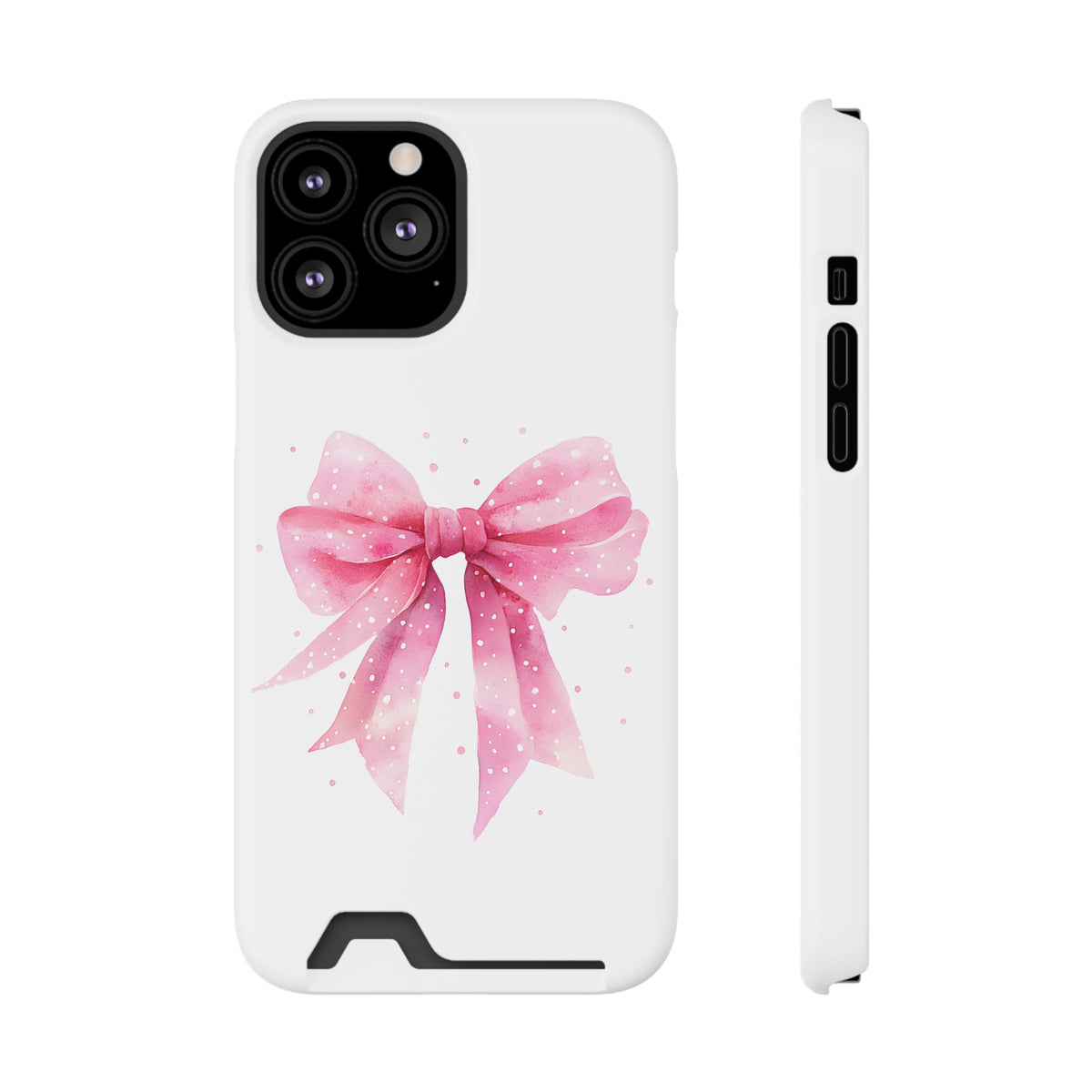 Pink Ribbon Bow phone case with card holder for iPhone 13 Pro Max, glossy finish