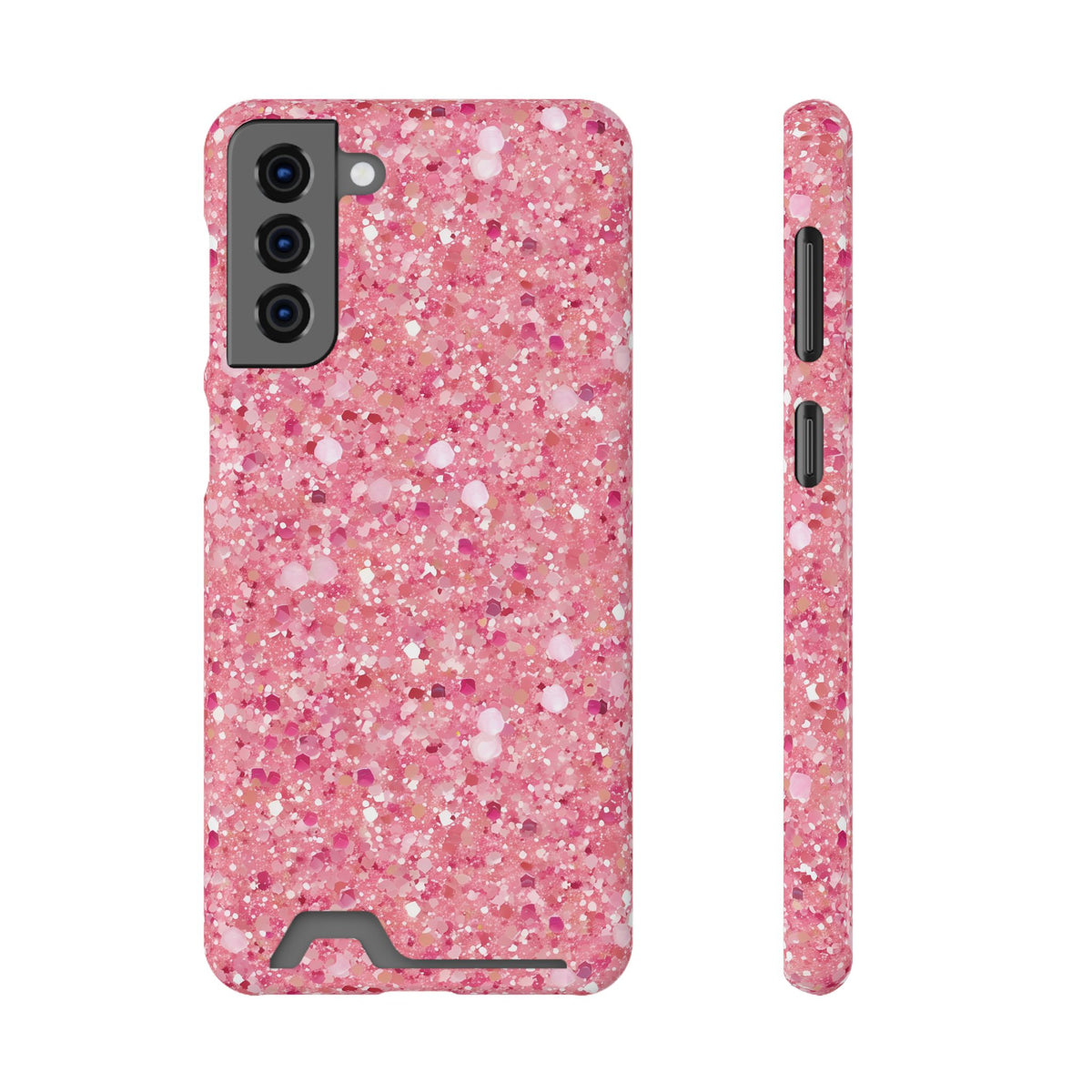 Pink Sparkle phone case with card holder for Samsung Galaxy S21 Plus, glossy finish