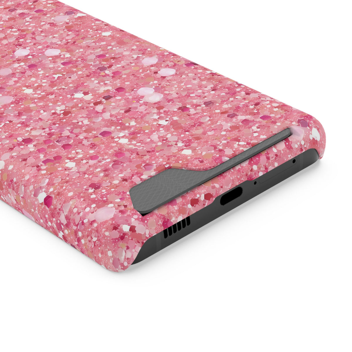 Pink Sparkle phone case with card holder for Samsung Galaxy S21 Ultra, glossy finish