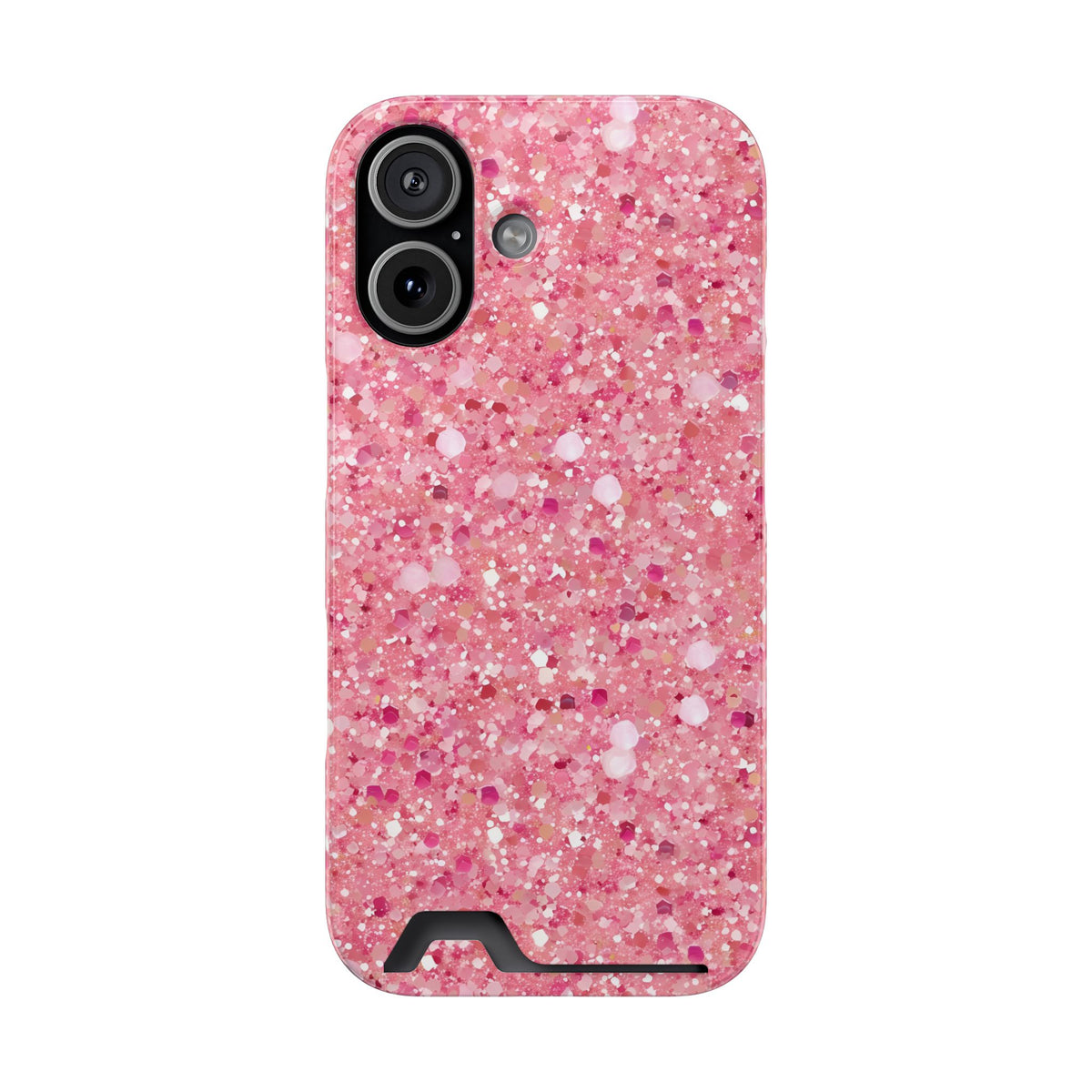 Pink Sparkle phone case with card holder for iPhone 17, glossy finish