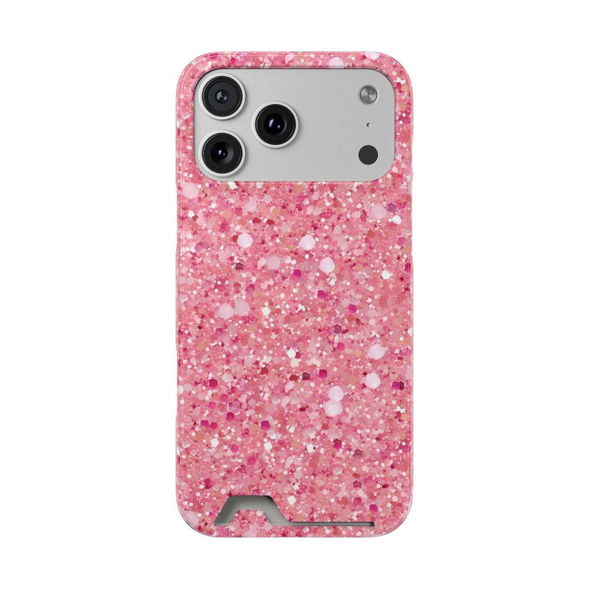 Pink Sparkle phone case with card holder for iPhone 17 Pro Max, glossy finish