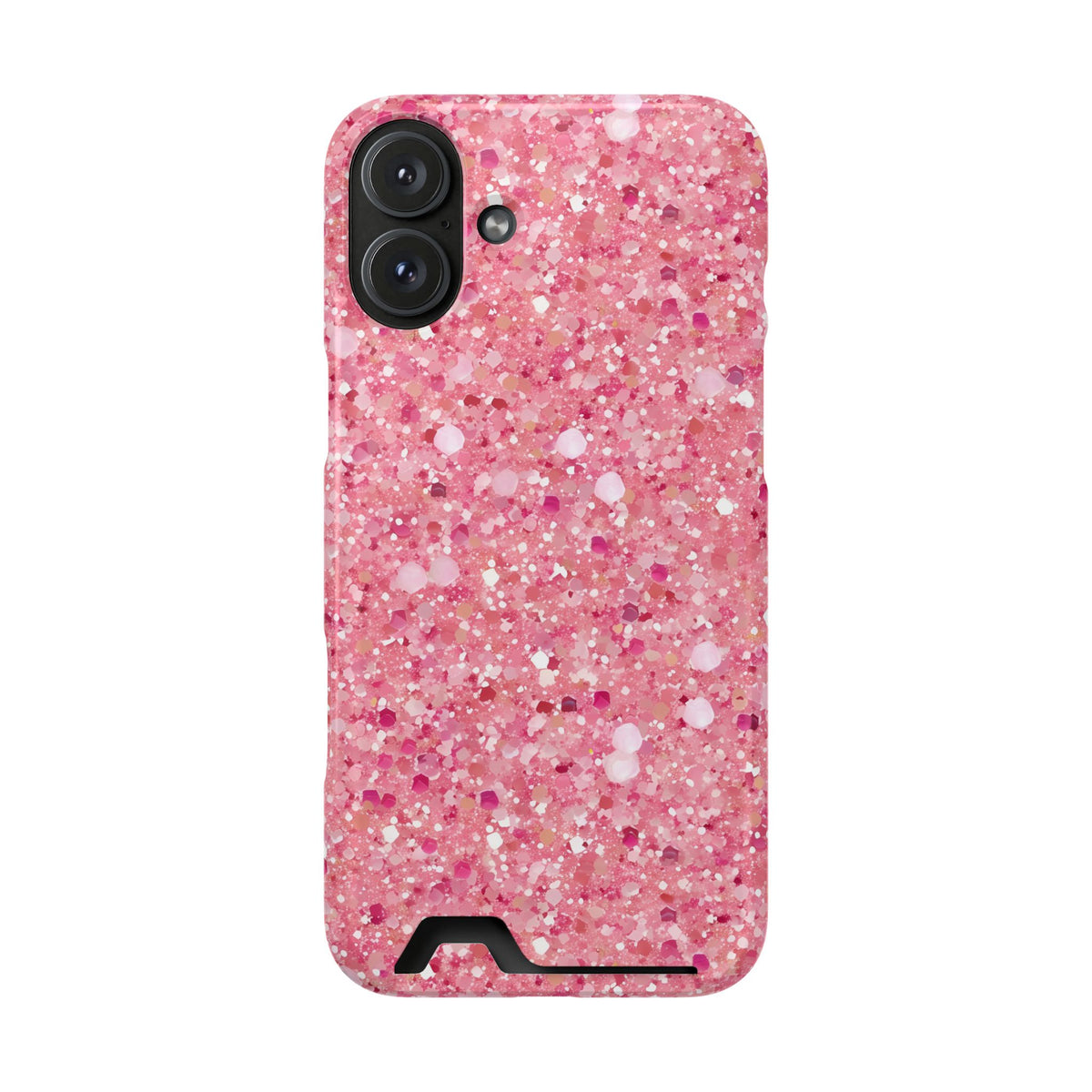 Pink Sparkle phone case with card holder for iPhone 16 Plus, glossy finish