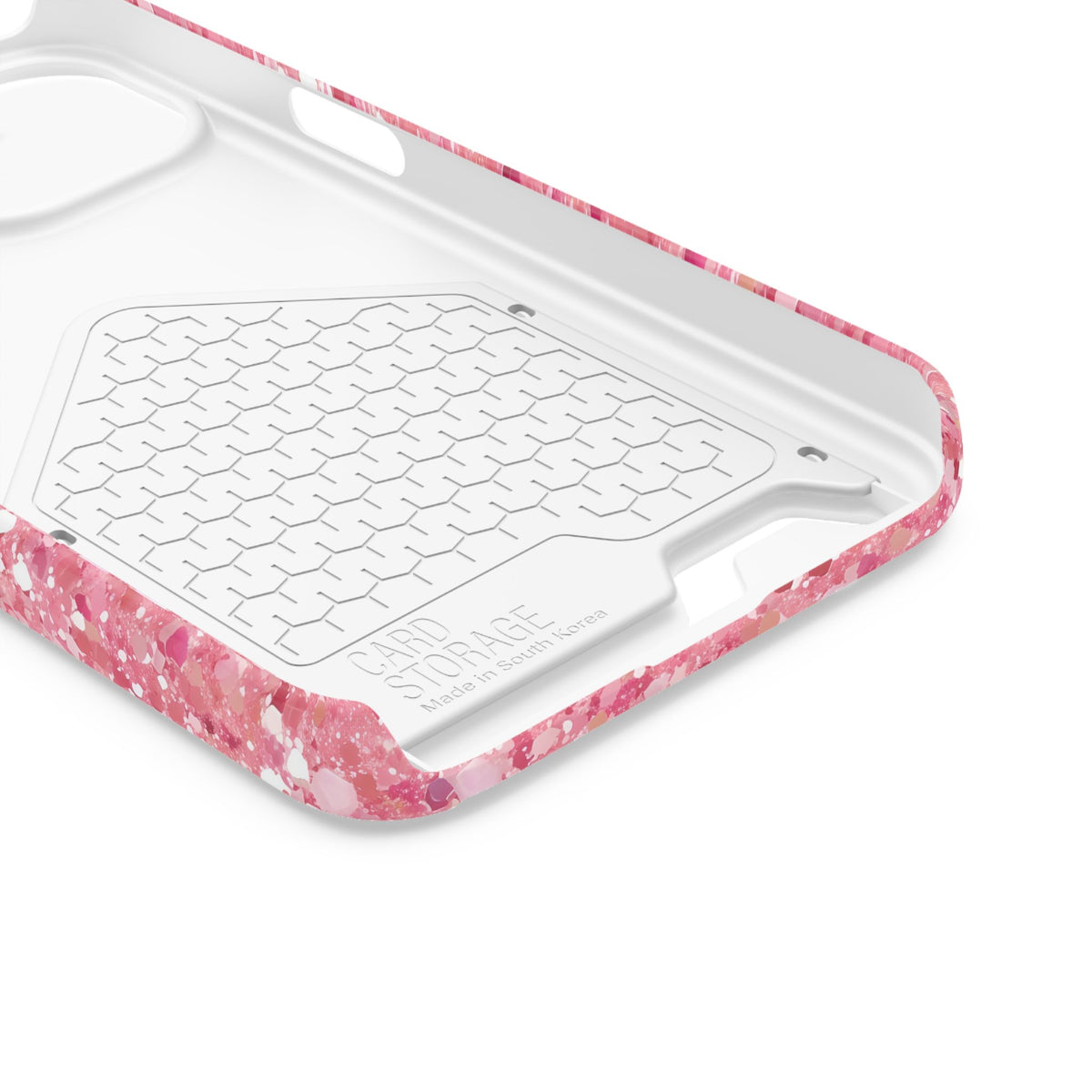 Pink Sparkle phone case with card holder for iPhone 13, glossy finish