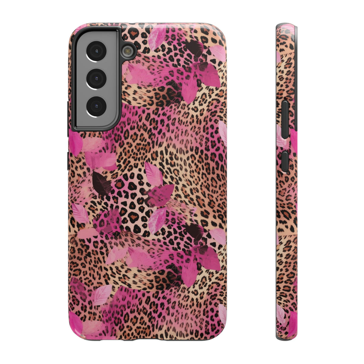 Pink Splash Leopard protective phone case for Samsung Galaxy S22 Plus, glossy finish