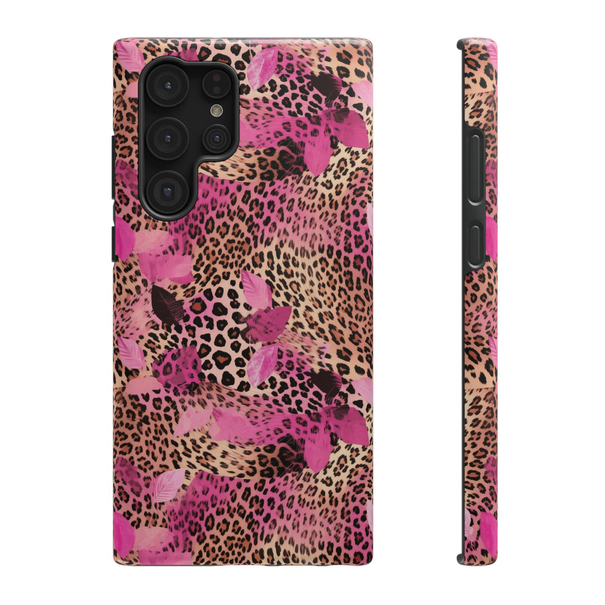 Pink Splash Leopard protective phone case for Samsung Galaxy S22 Ultra, glossy finish