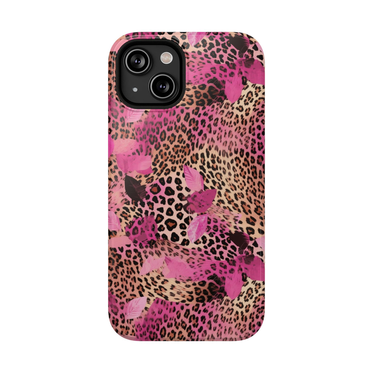 Pink Splash Leopard protective phone case for iPhone 14, glossy finish