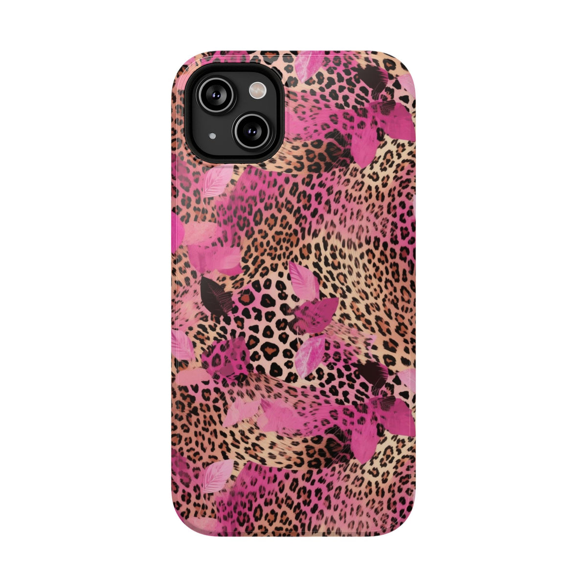 Pink Splash Leopard protective phone case for iPhone 14 Plus, glossy finish