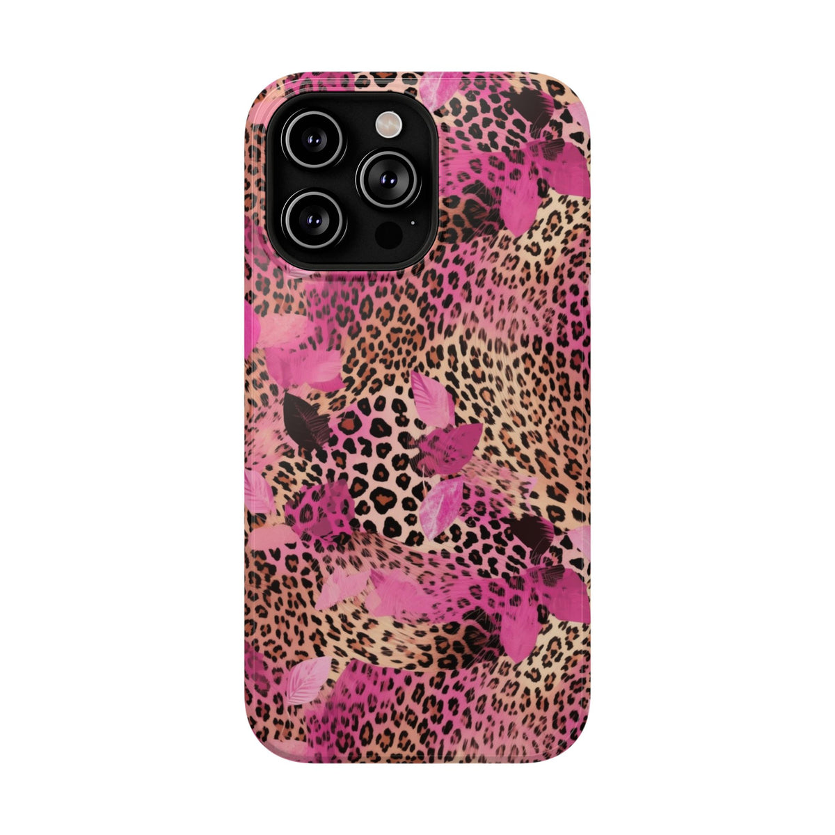 Pink Splash Leopard protective phone case for iPhone 14 Pro Max, glossy finish