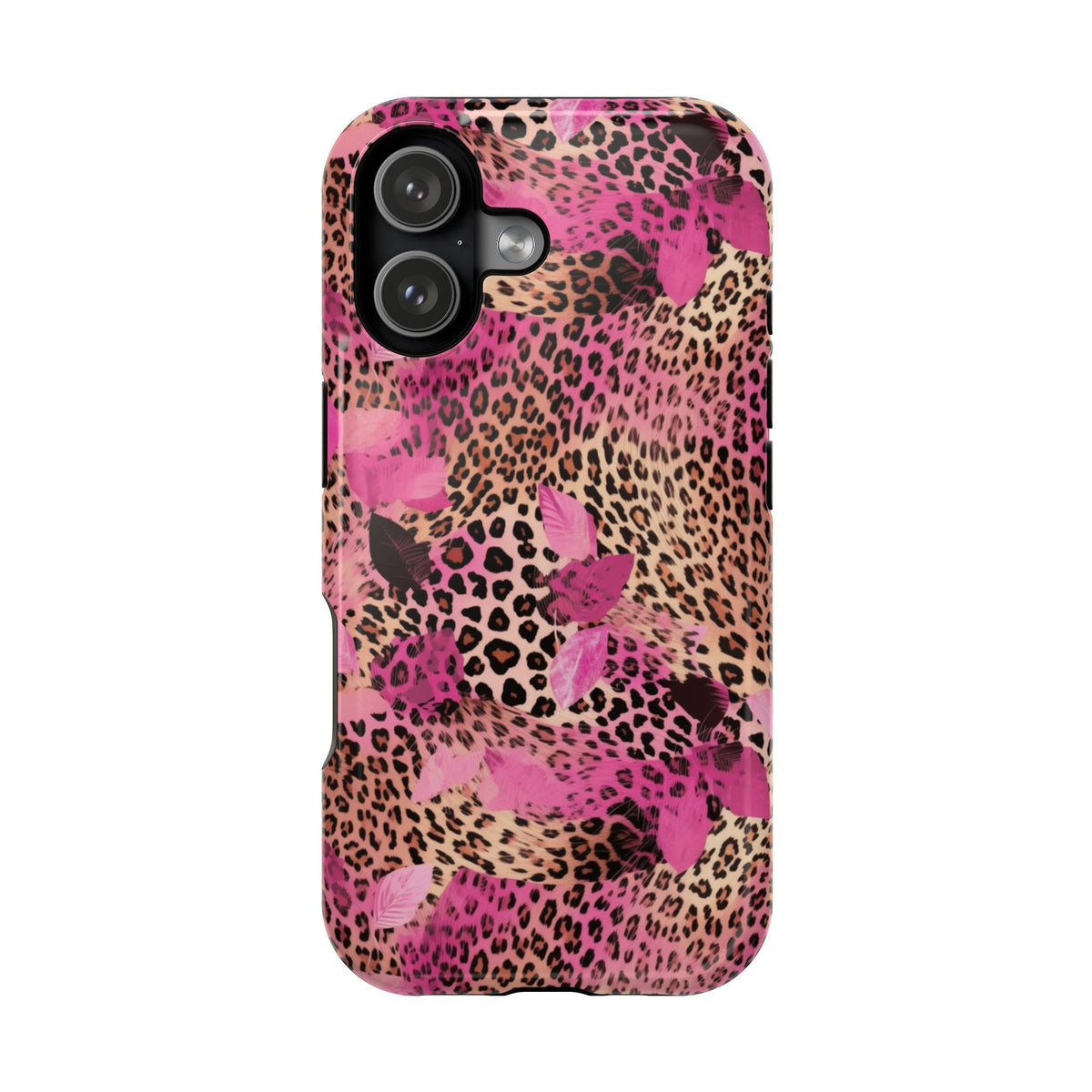 Pink Splash Leopard protective phone case for iPhone 17, glossy finish