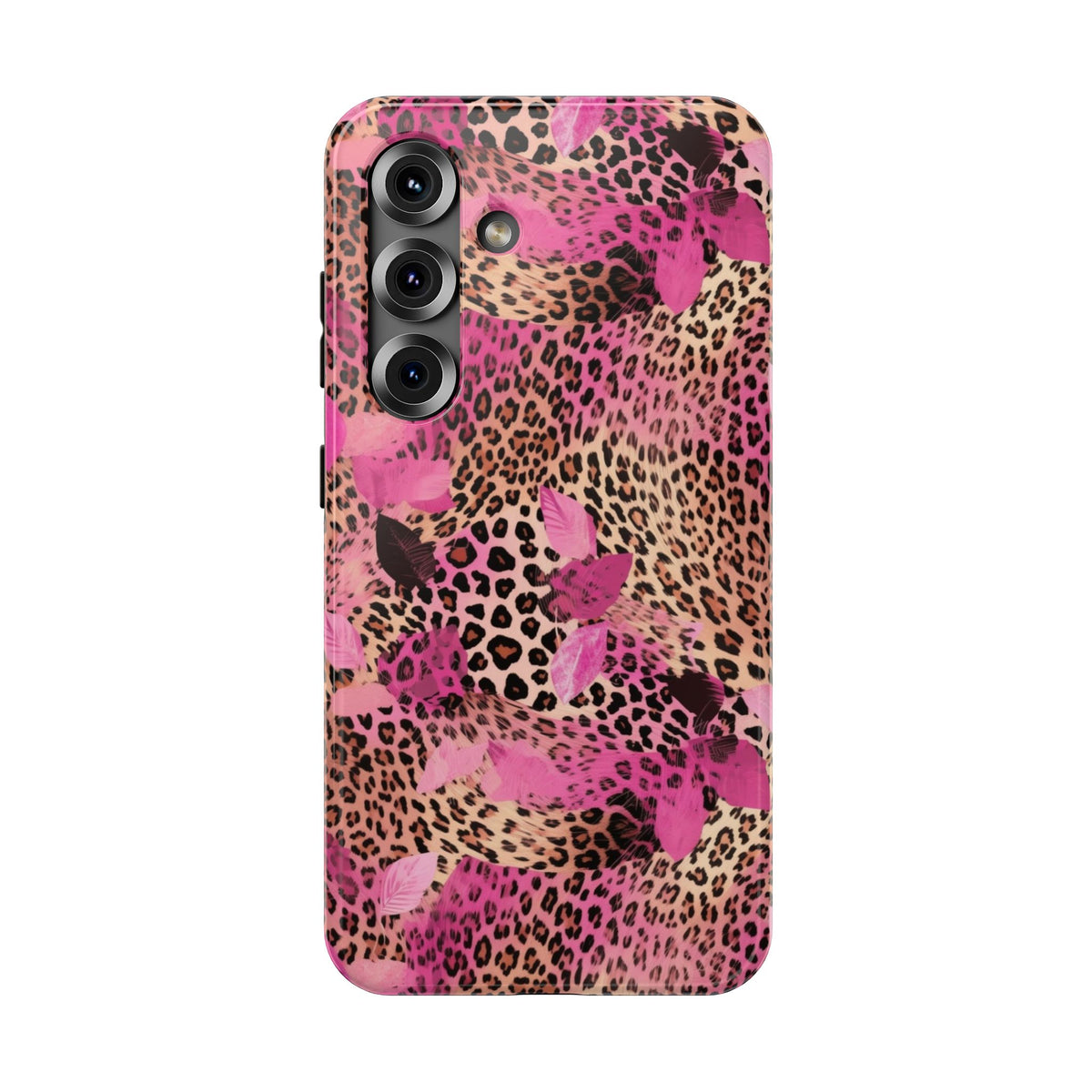 Pink Splash Leopard protective phone case for Samsung Galaxy S25, glossy finish