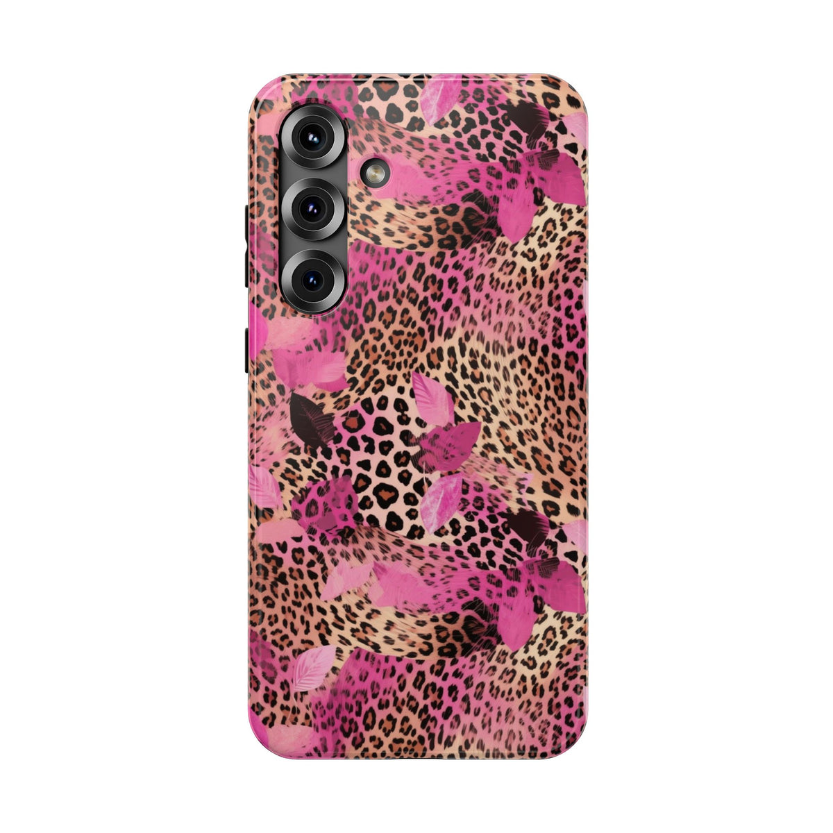 Pink Splash Leopard protective phone case for Samsung Galaxy S25 Plus, glossy finish