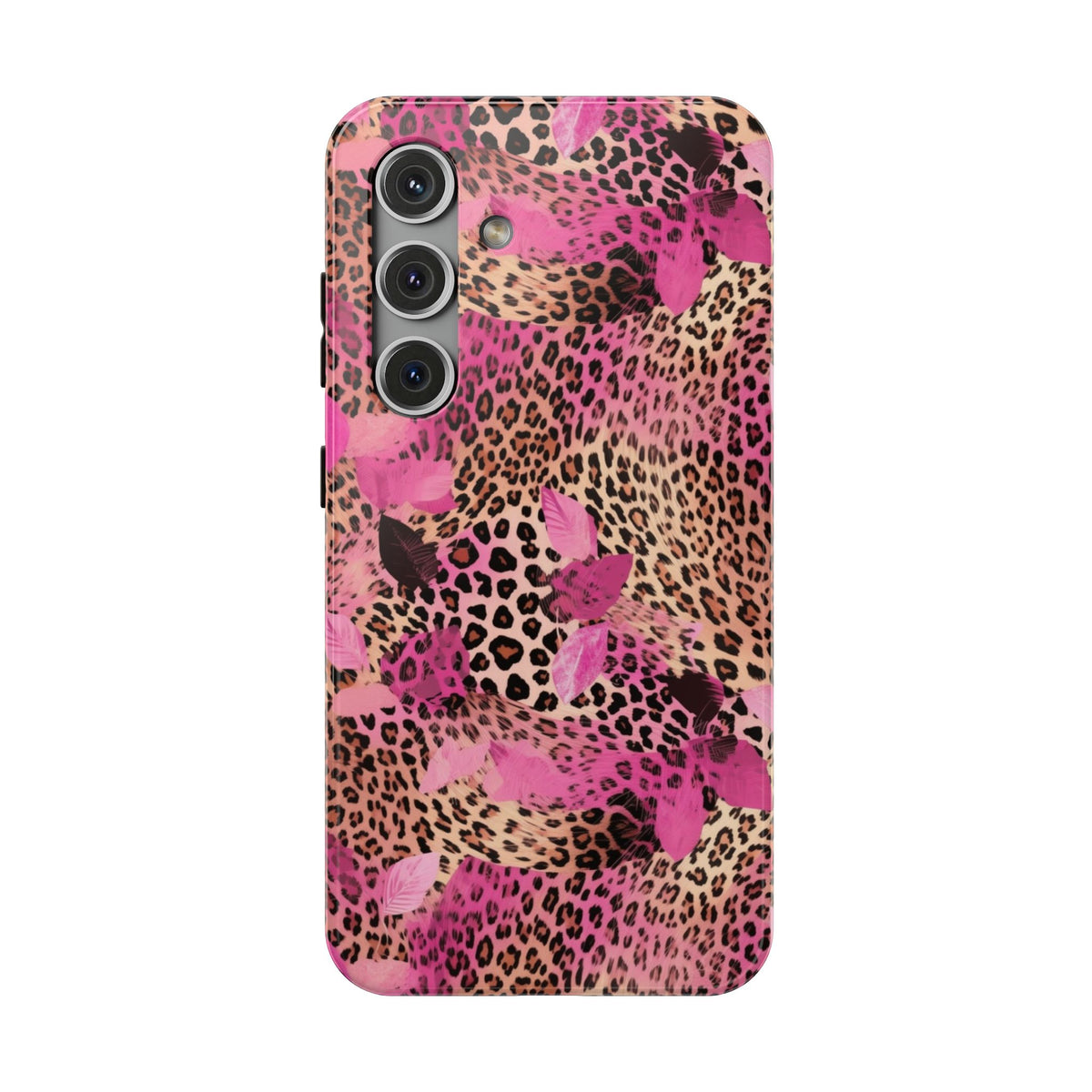 Pink Splash Leopard protective phone case for Samsung Galaxy S24, glossy finish