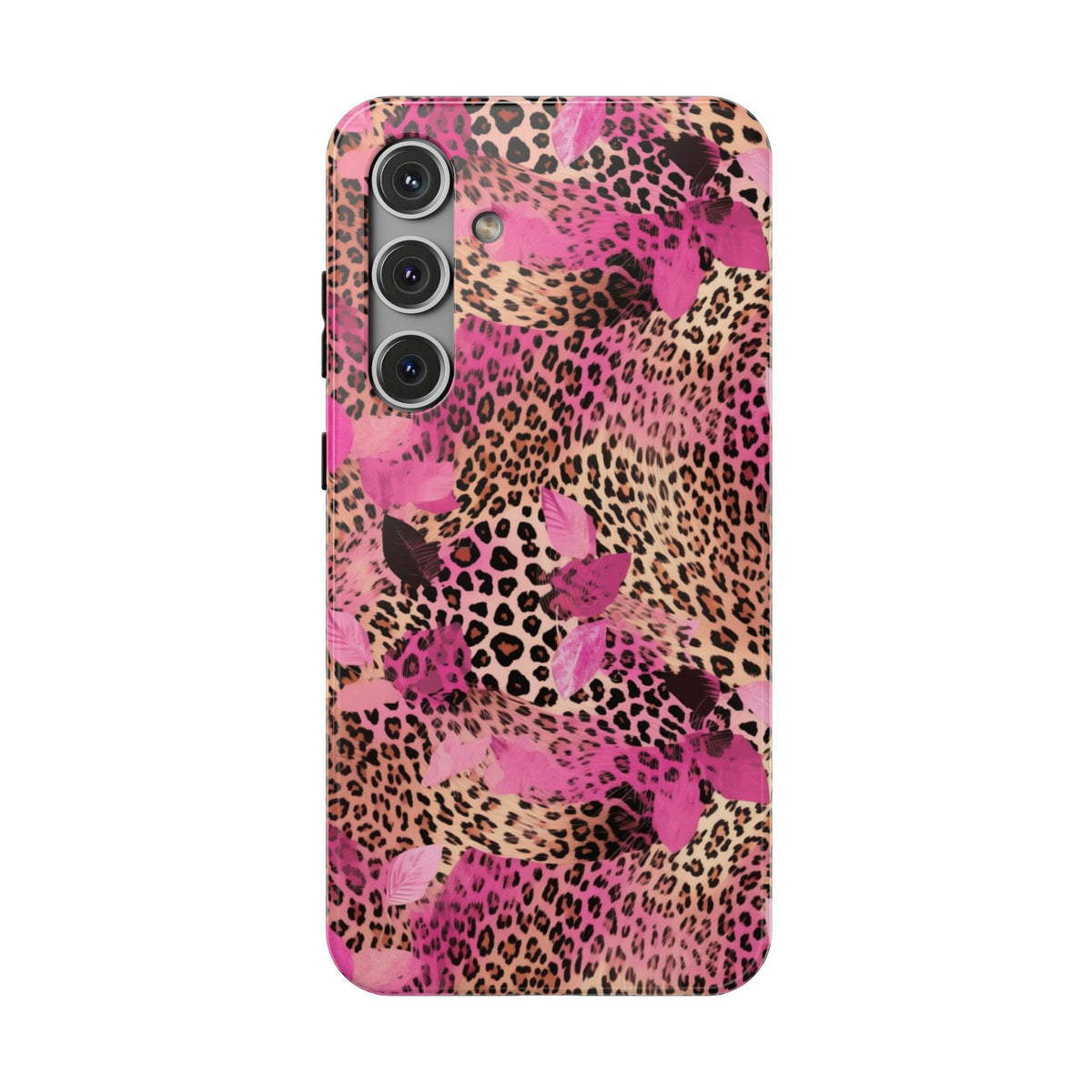 Pink Splash Leopard protective phone case for Samsung Galaxy S24 Plus, glossy finish