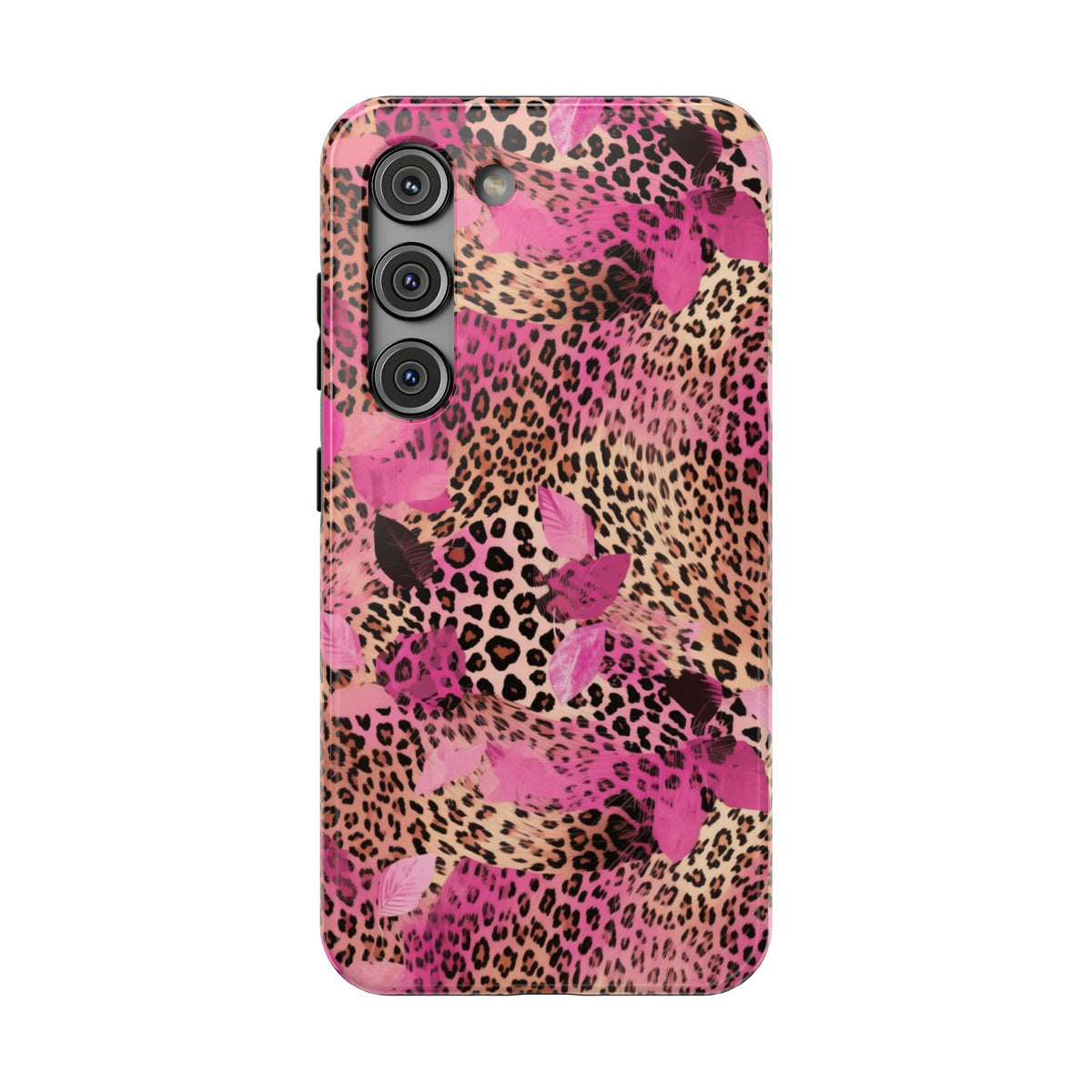 Pink Splash Leopard protective phone case for Samsung Galaxy S23, glossy finish