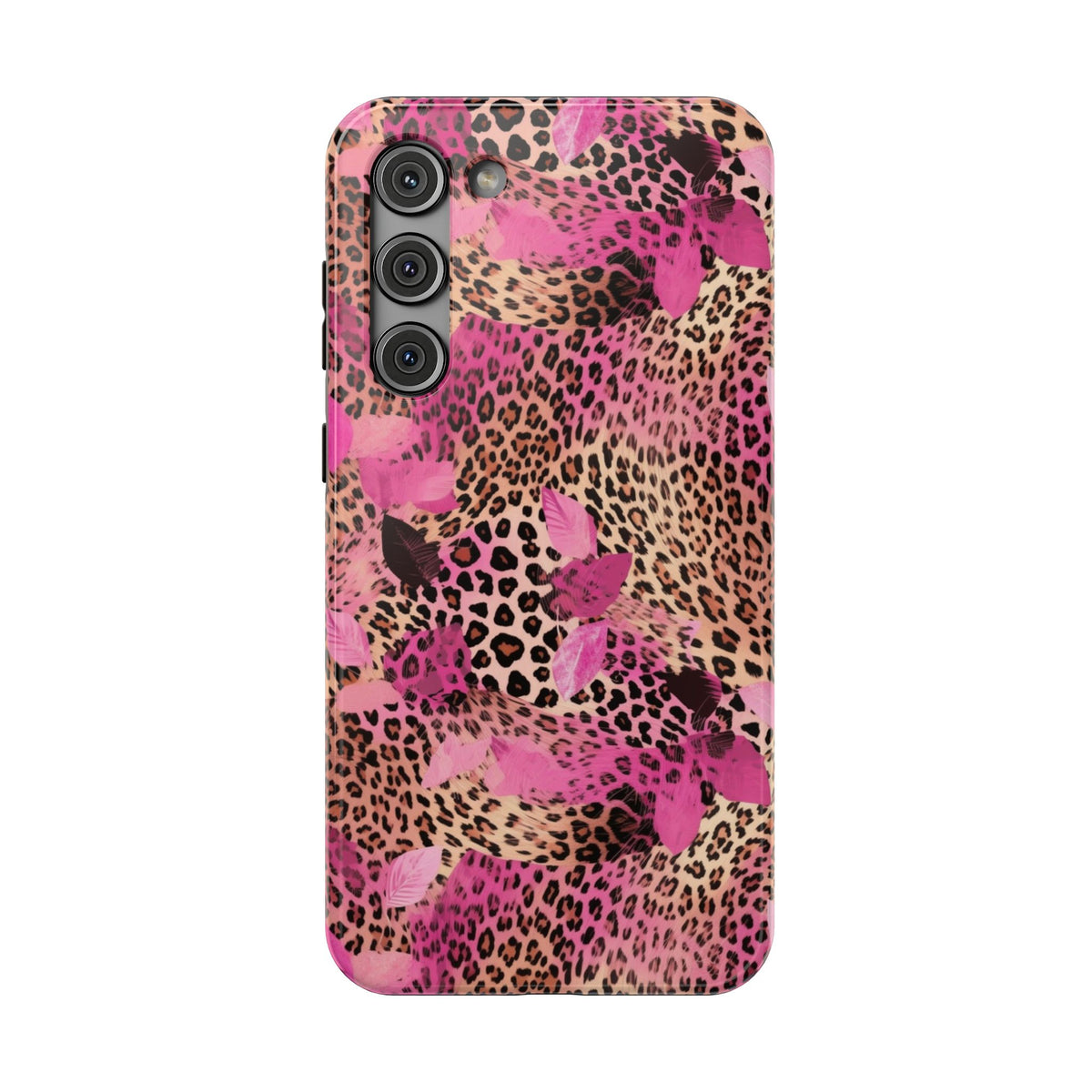 Pink Splash Leopard protective phone case for Samsung Galaxy S23 Plus, glossy finish