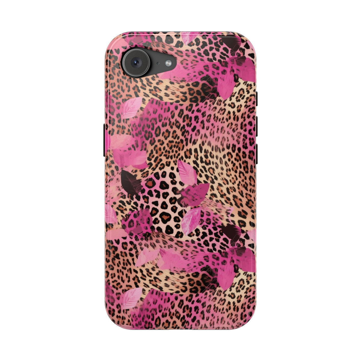 Pink Splash Leopard protective phone case for iPhone 17e, glossy finish
